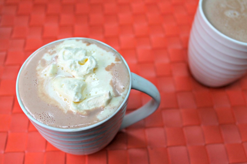 Keto Hot Chocolate in a mug topped with whipped cream