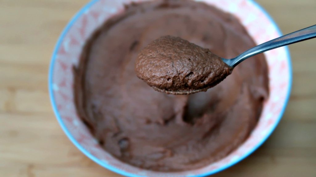Spoon of Mascarpone chocolate mousse dessert