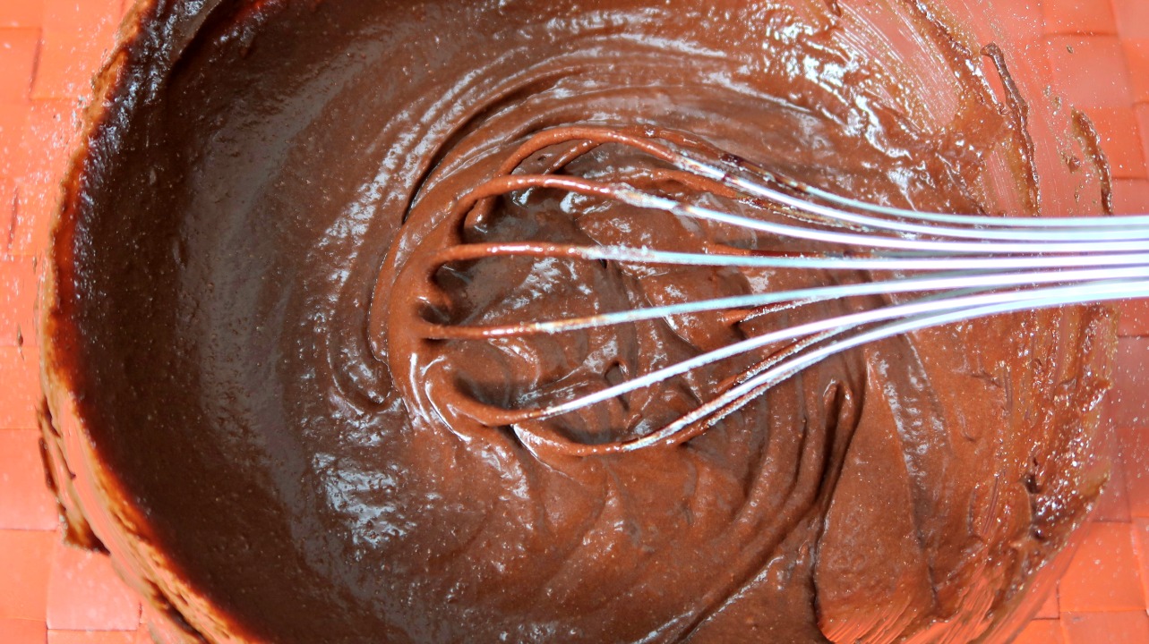 Whisking brownie batter together