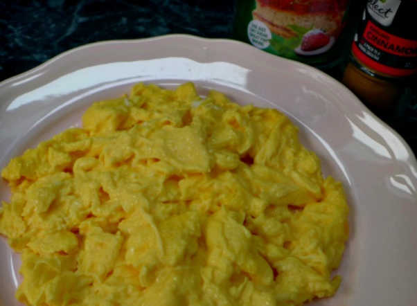 Plate of creamy cinnamon eggs