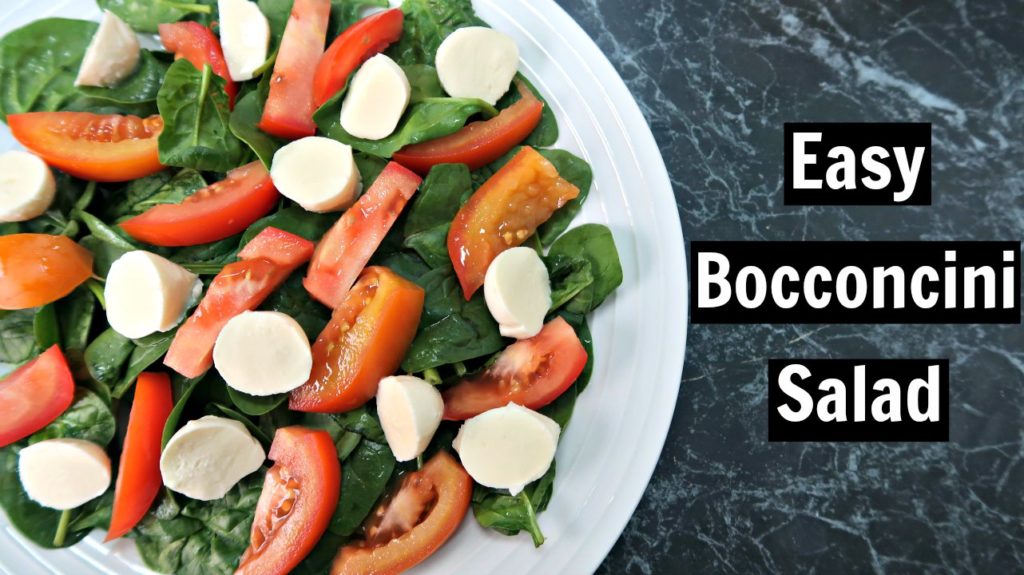 Tomato & Bocconcini Salad Recipe - easy low carb appetizer salads with tomato, bocconcini, olive oil and other keto diet friendly salad ingredients.