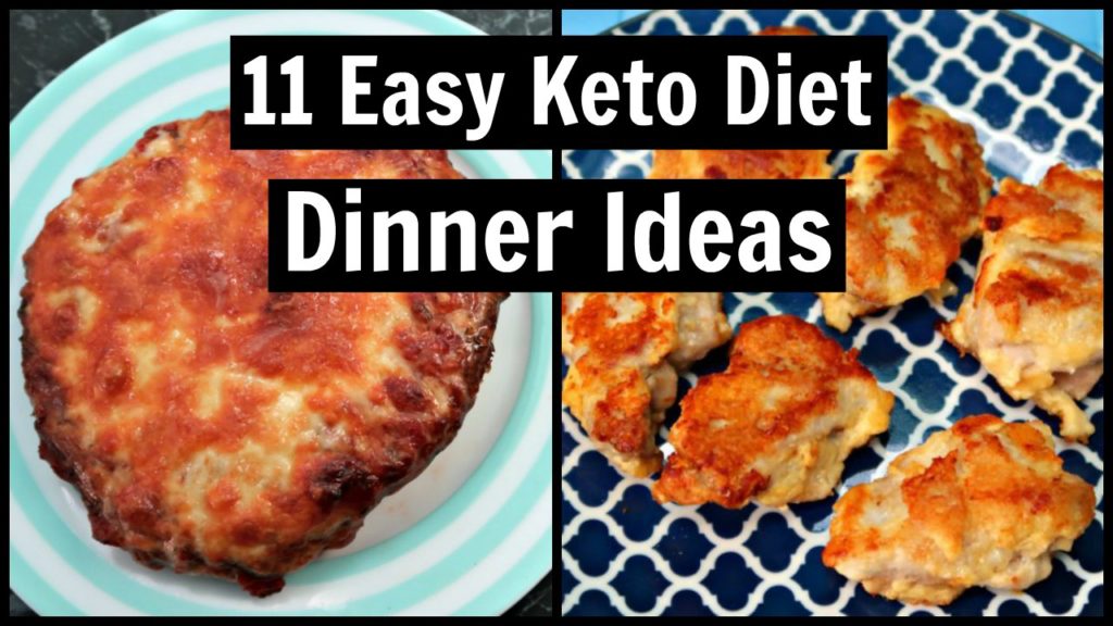 11 Easy Keto Diet Dinner Ideas Collage of Pizza Stuffed Mushrooms and Chicken Nuggets