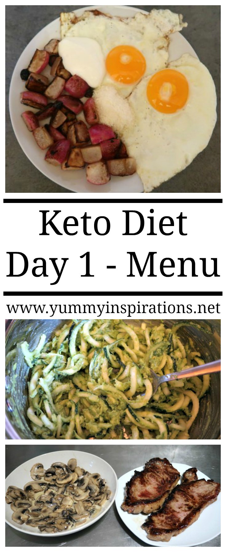 Keto Day 1 - Meals & Tips for surviving your 1st day on the low carb ketogenic diet - with a menu and meal plan ideas for day 1 and beyond.