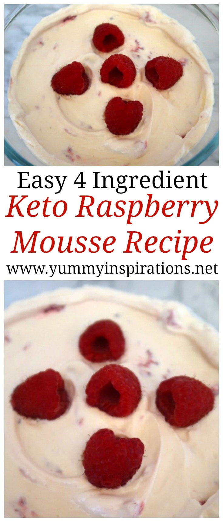 Keto Raspberry Mousse Recipe - Easy Low Carb Dessert Ideas - a healthy, Ketogenic Diet friendly dessert recipes without gelatin and with cream and fresh raspberries. The perfect Keto Summer Dessert!