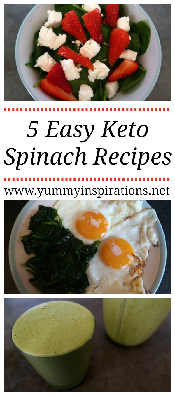 5 Keto Spinach Recipes - Easy Low Carb & Ketogenic Diet friendly recipe ideas with spinach - including salad, smoothie, chicken and more simple meals that can be enjoyed for breakfast, lunch and dinners too.