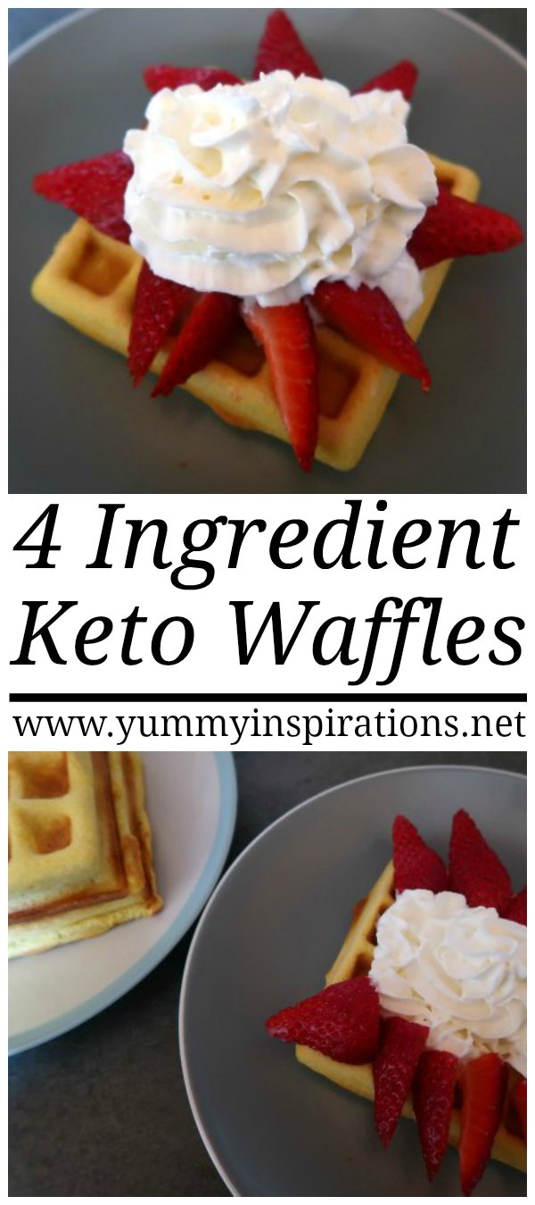 Keto Waffles With Coconut Flour Recipe with only 4 Ingredients – An easy low carb waffle idea with heavy cream, coconut flour and a topping of strawberries and whipped cream.