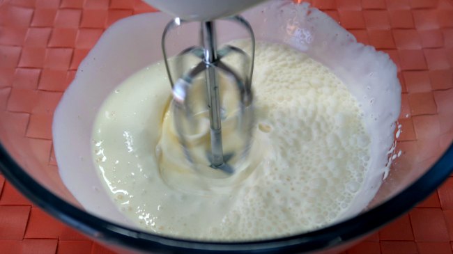 Whipping cream in a bowl
