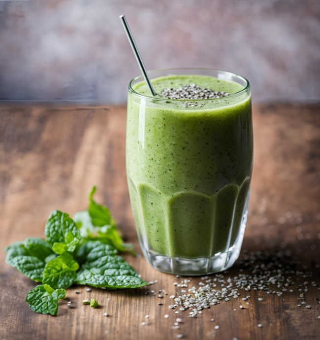 How to make an easy smoothie with greens and topped with chia seeds