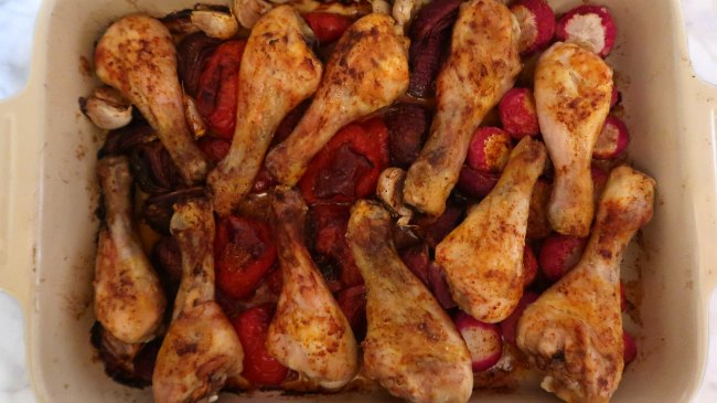 Smoky Paprika Chicken Tray Bake just out of the oven