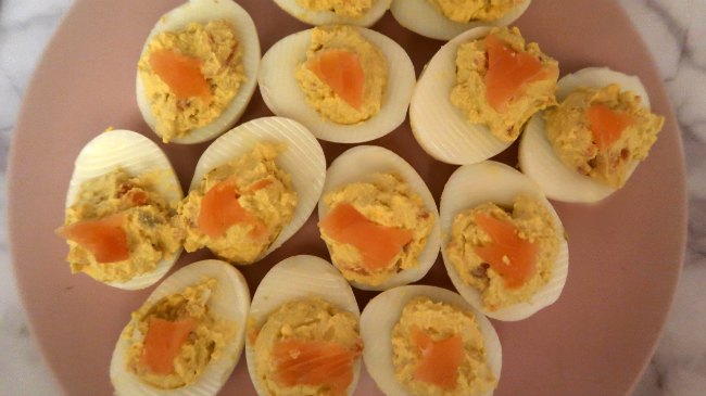 Keto Smoked Salmon Deviled Eggs Platter