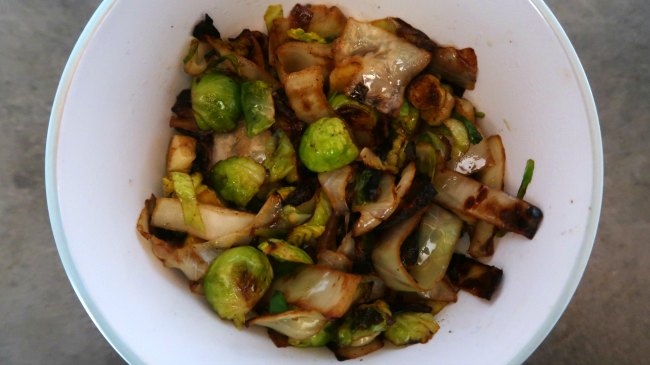 Warm winter salad with brussels sprouts