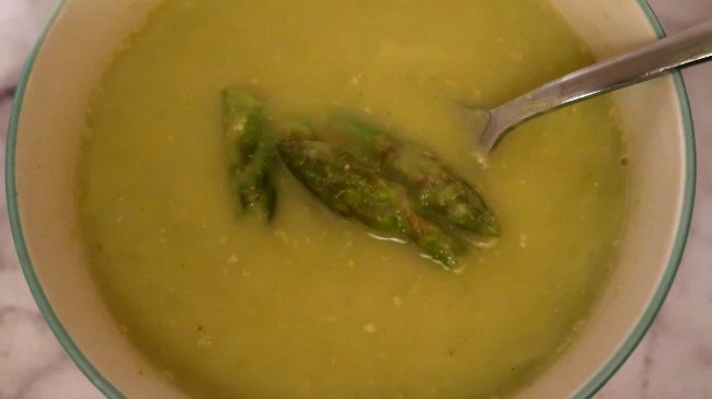 Bowl of creamy asparagus soup