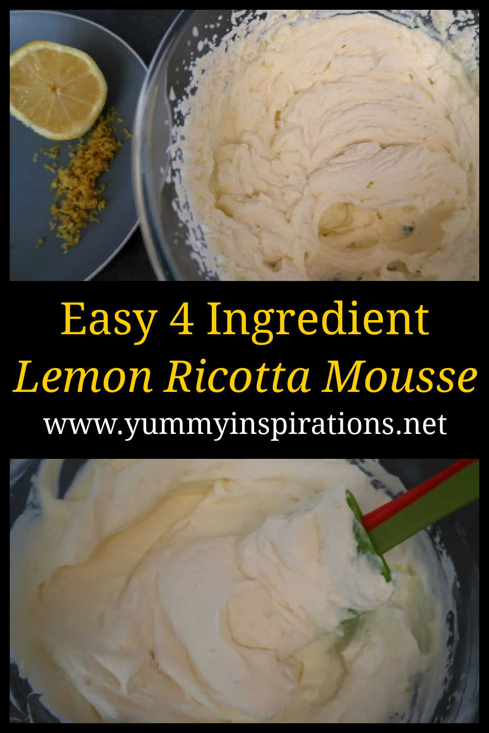Lemon Ricotta Mousse Recipe - Easy creamy 4 ingredient dessert with fresh lemon flavour and a delicious cheesecake-like texture