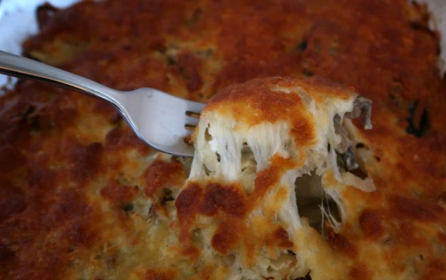 Cheesy Cabbage Casserole with mushrooms