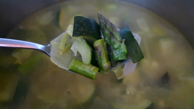 Vegetarian soup with spring vegetables