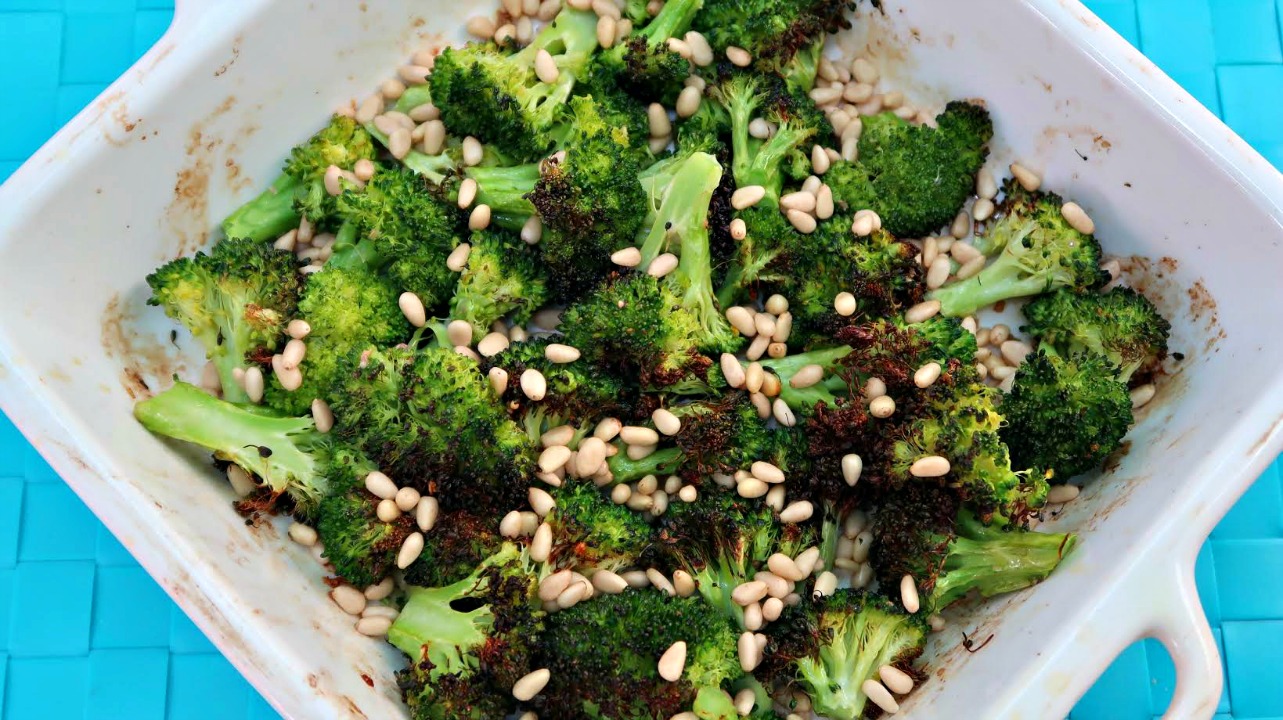 Roasted Broccoli with garlic, lemon and pine nuts