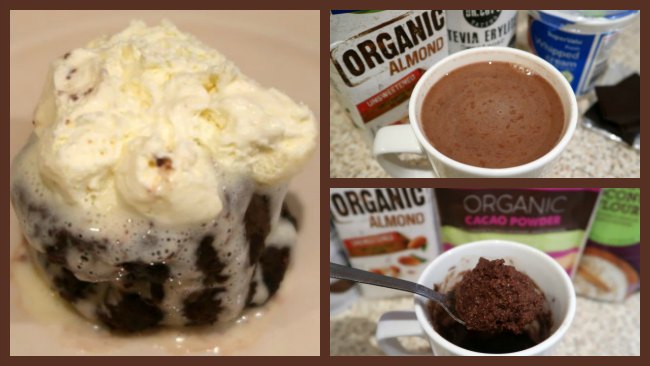Collage of 3 Low Carb Keto Gluten Free Microwave Chocolate Dessert Recipes