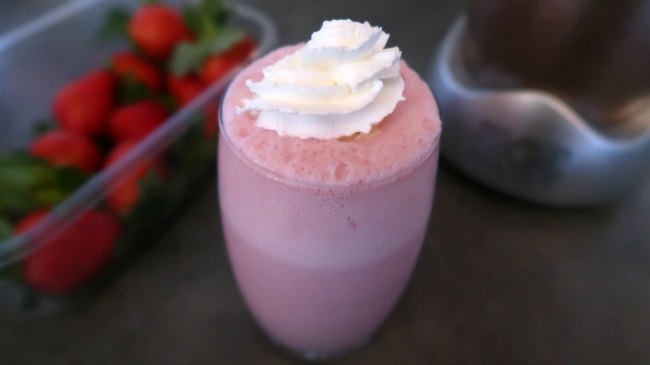 Frozen fruit in a low carb strawberry milkshake