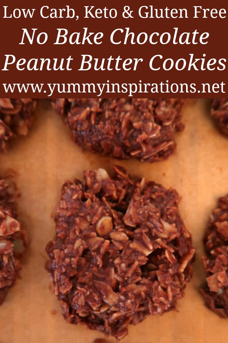 No Bake Chocolate Peanut Butter Cookies Recipe - Easy Low Carb, Keto, Gluten Free Cookies without oatmeal - with the full video tutorial.