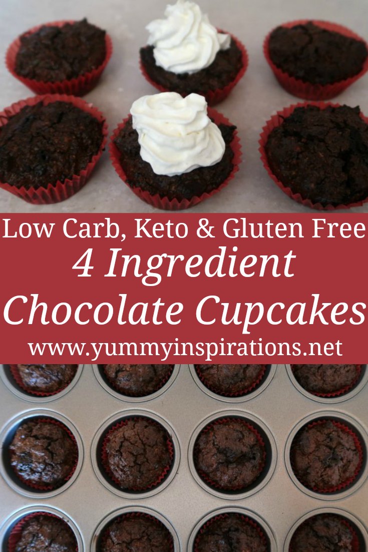 Flourless Chocolate Cupcakes Recipe - Easy Gluten Free, Low Carb and Keto friendly 4 Ingredient Cupcake Dessert with no flour at all!  