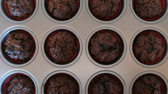 Tray of gluten free cupcakes with chocolate