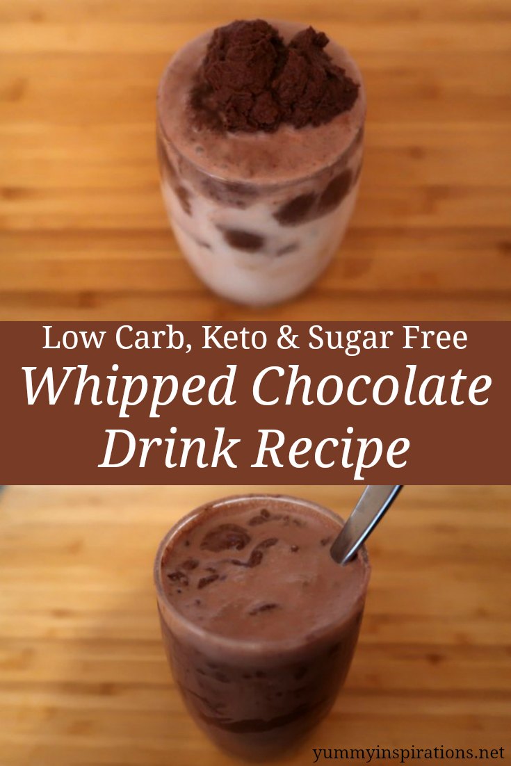 Whipped Chocolate Drink Recipe - How to make Dalgona Whipped Coffee with cocoa powder and without instant coffee. Low Carb, Sugar Free & Keto friendly hot chocolate version with video. 