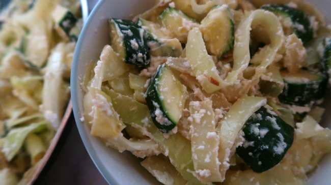 Zucchini and ricotta with cabbage noodles