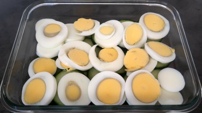 Hard boiled egg layer in the easy 7 layer salad