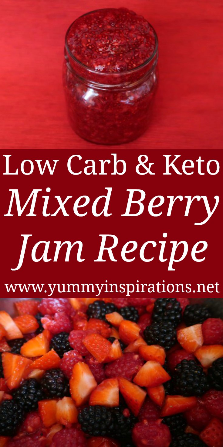 Mixed Berry Jam Recipe - How to make an easy low carb, keto, sugar free jam without pectin and with chia seeds. With the video tutorial.