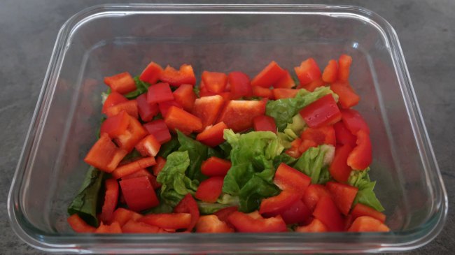 Red pepper in the seven layer salad