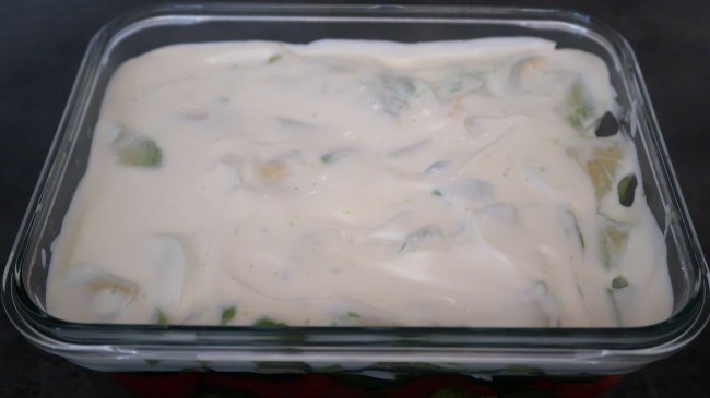 Sour cream layer in the low carb keto 7 layer salad recipe