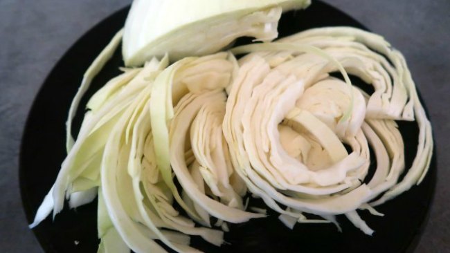 Cabbage cut into spaghetti noodles