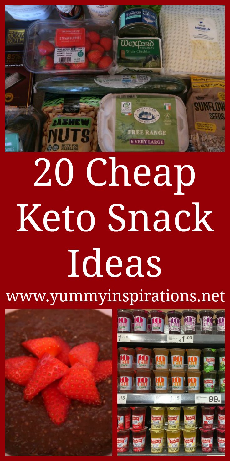 20 Cheap Keto Snacks - List of quick and easy low carb budget friendly snack ideas for on the go, late night or during movies - homemade and store bought - with the video. 