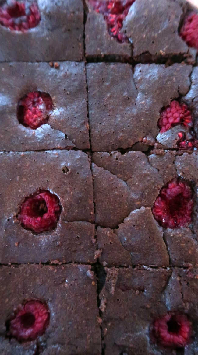 Easy gluten free almond flour brownies with raspberries