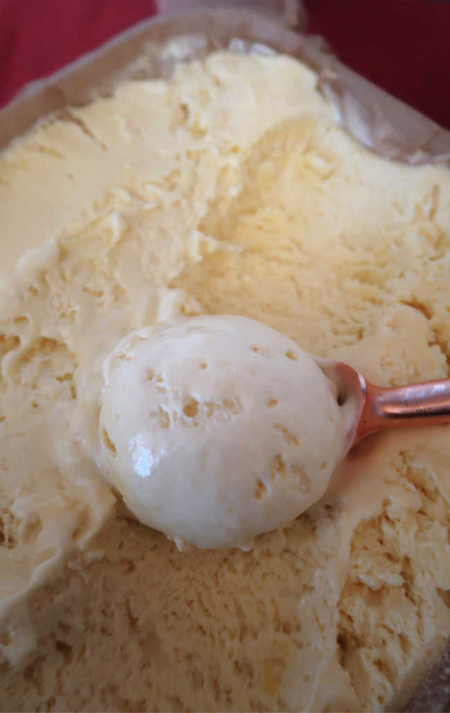 Scoop of easy ice cream without condensed milk