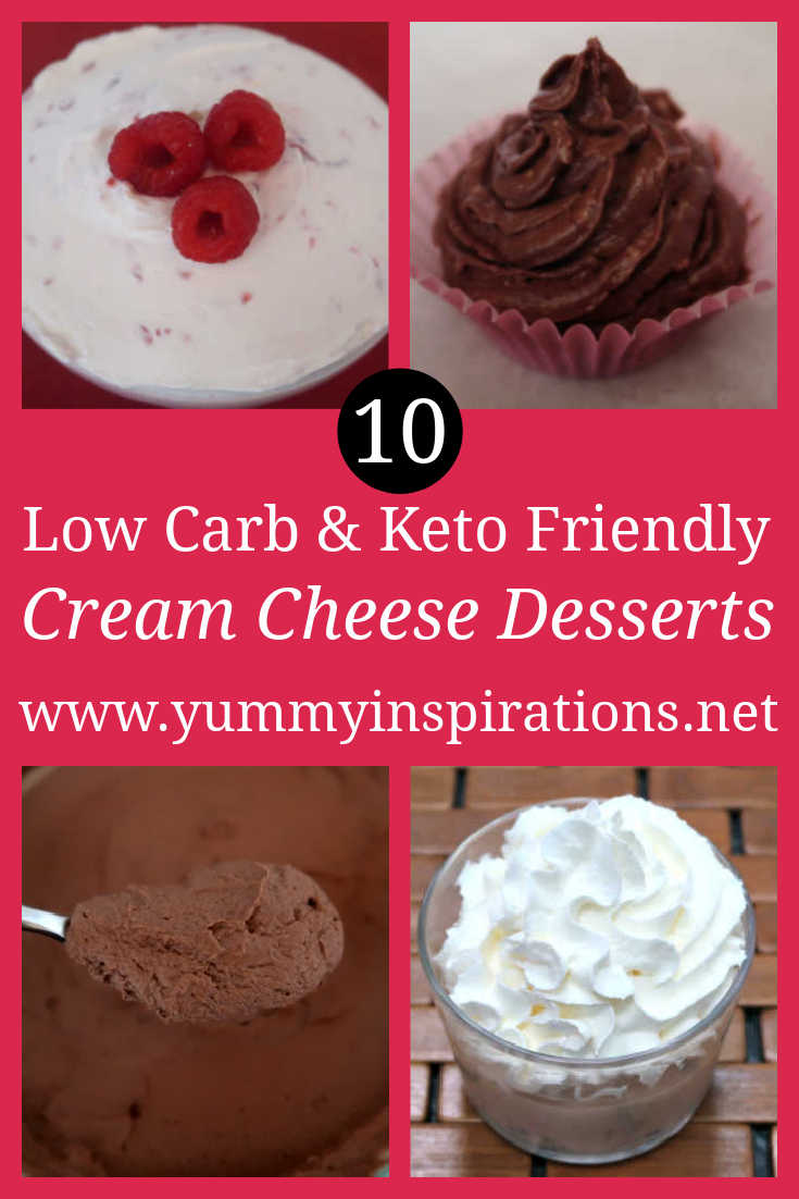 10 Low Carb Cream Cheese Desserts - The best easy sugar free & keto friendly dessert recipes with cream cheese - including cheesecake, mousse, frosting and peanut butter sweet treats. 