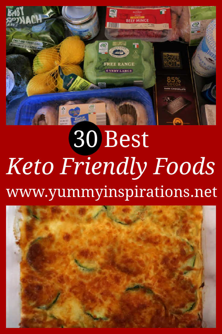 Keto Friendly Foods List - 30 of the best low carb ketogenic diet friendly food options to put on your grocery shopping list and include in your keto meal plan.