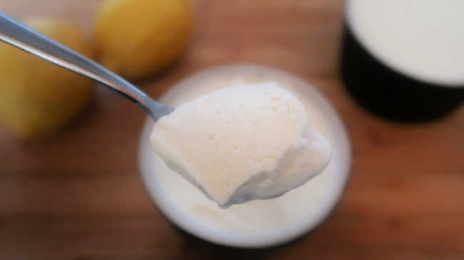 Spoon of lemon panna cotta