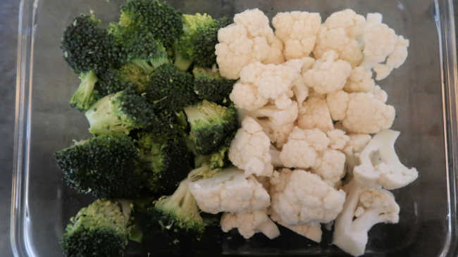 Chopped raw veggies for Broccoli Cauliflower Salad Recipe