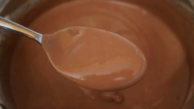 Spoon of chocolate dessert