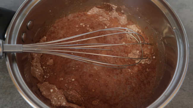 Whisking dry ingredients and milk together