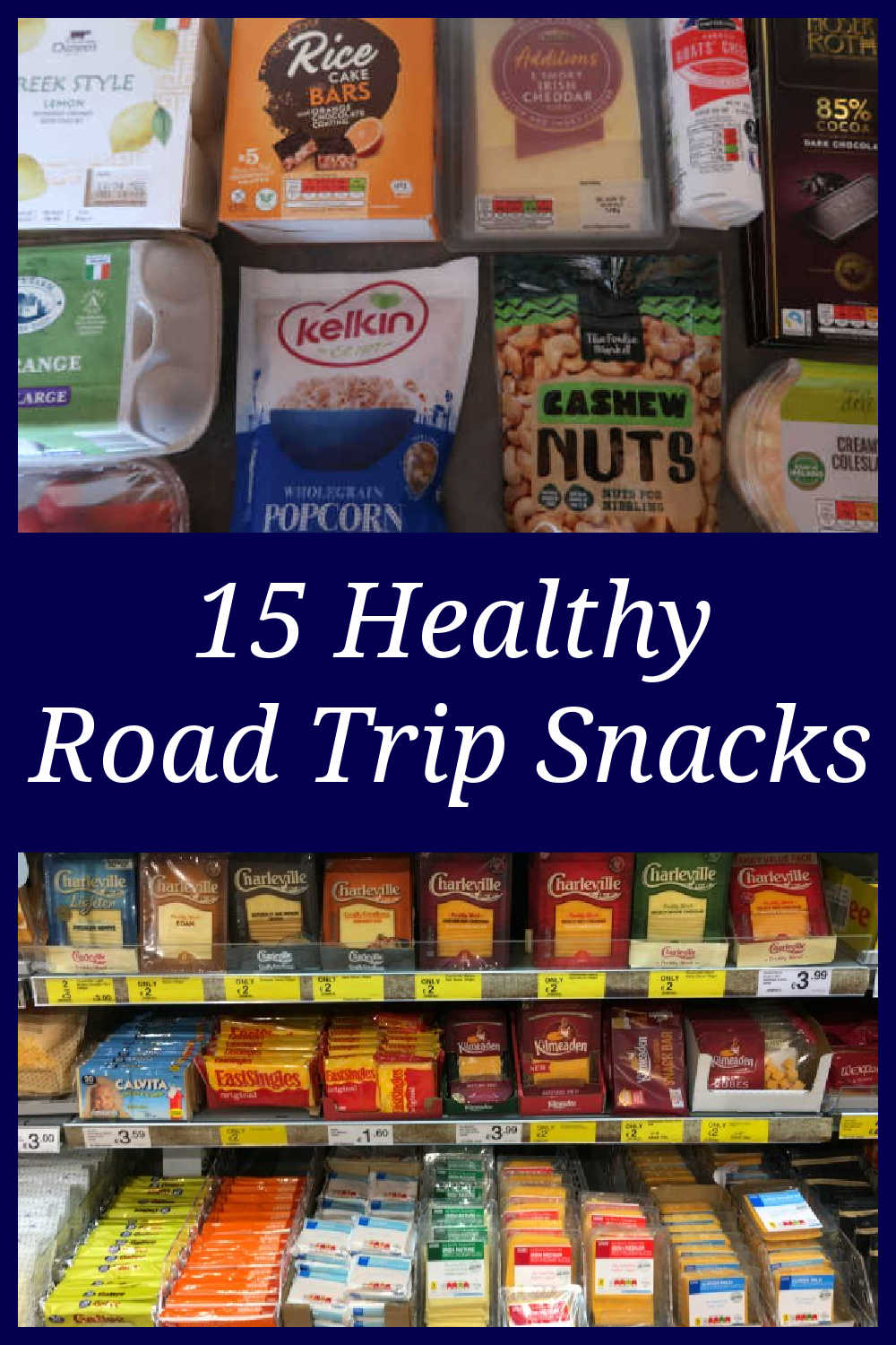 Healthy Road Trip Snacks - 15 Ideas for the best cheap budget friendly foods to go for easy travel - both homemade and affordable store bought food to pack - with a video haul of more snack ideas.