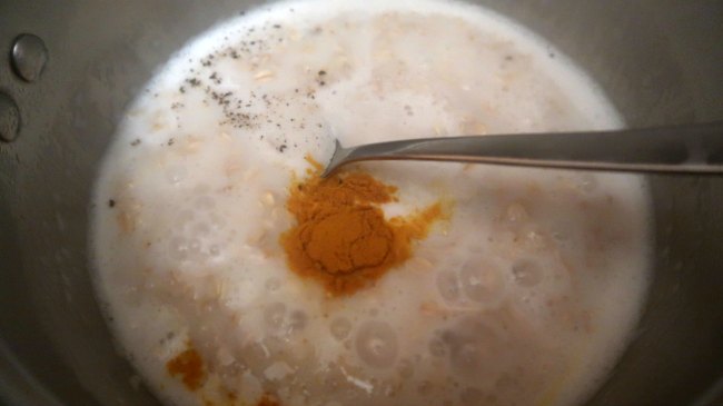 Mixing in turmeric and pepper