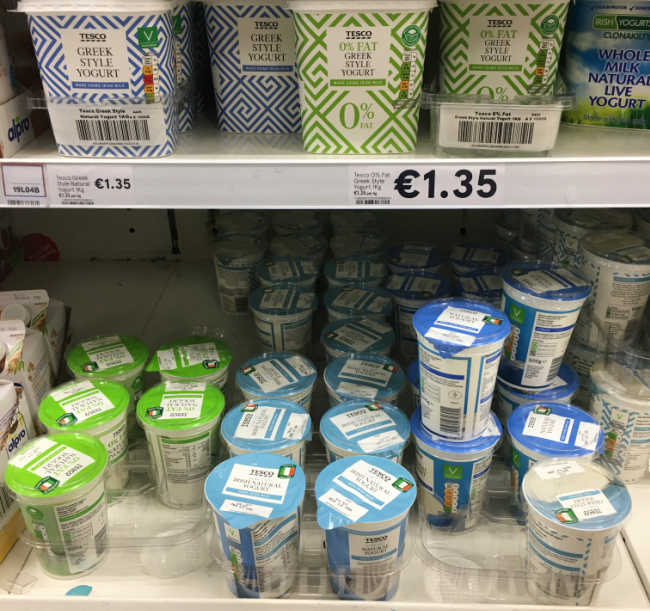 Natural yogurt selection at the grocery store