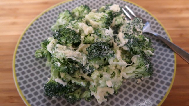 Plate with creamy broccoli salad