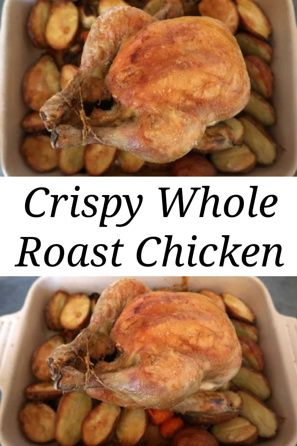 Roast Chicken With Potatoes and Carrots Recipe - How to make a crispy oven roasted whole chicken and vegetables in one pan with ideas for easy sides with dinner.