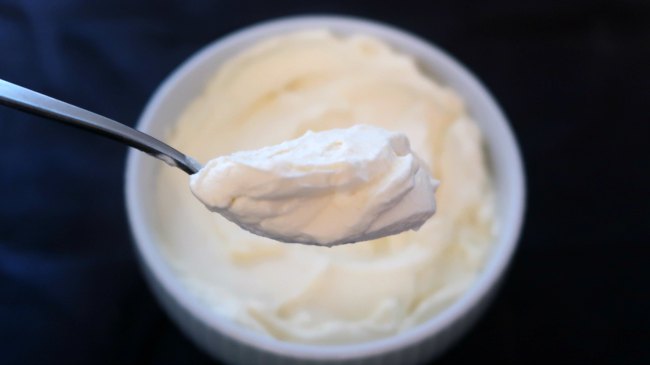 Spoon of the easy 4 ingredient cream cheese dessert