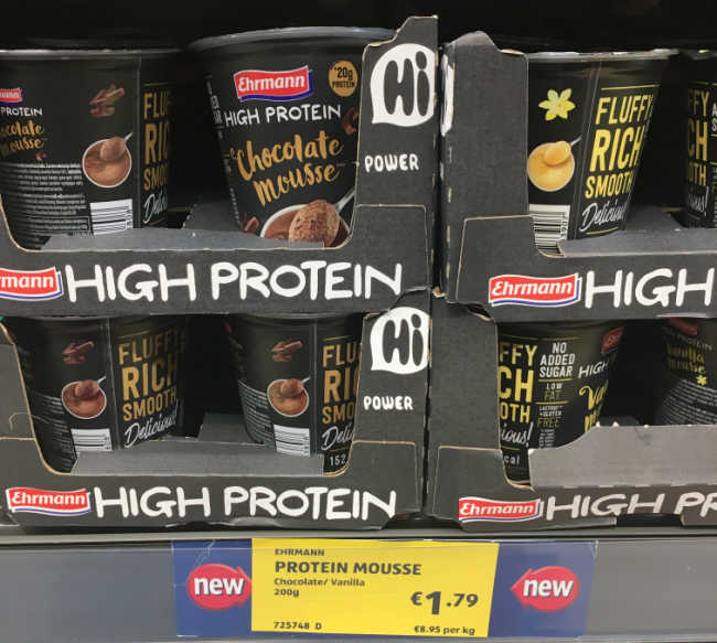 High protein chocolate mousse with 20 grams of protein - gluten free aldi products