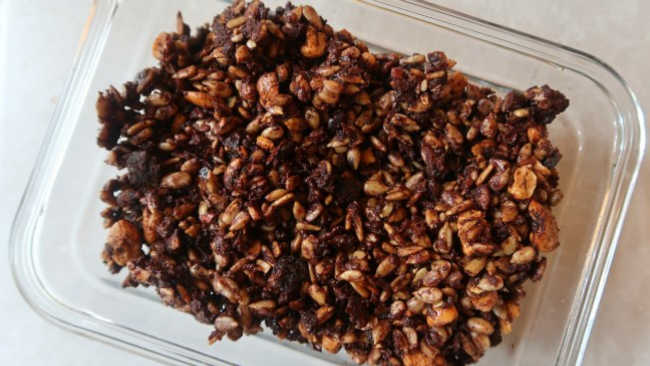 Nuts and seeds in homemade chocolate granola
