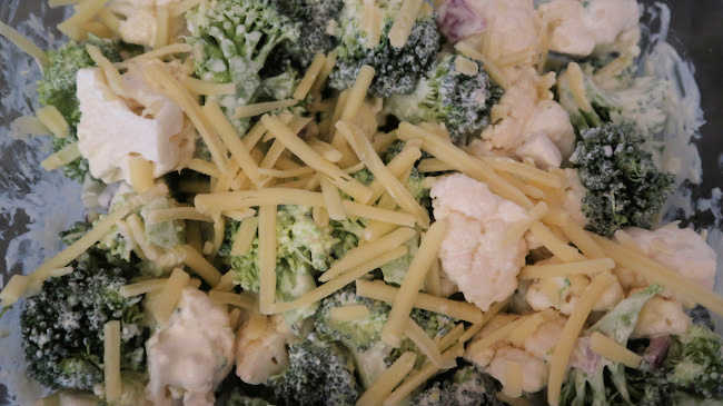 Creamy cheesy broccoli caulilfower salad